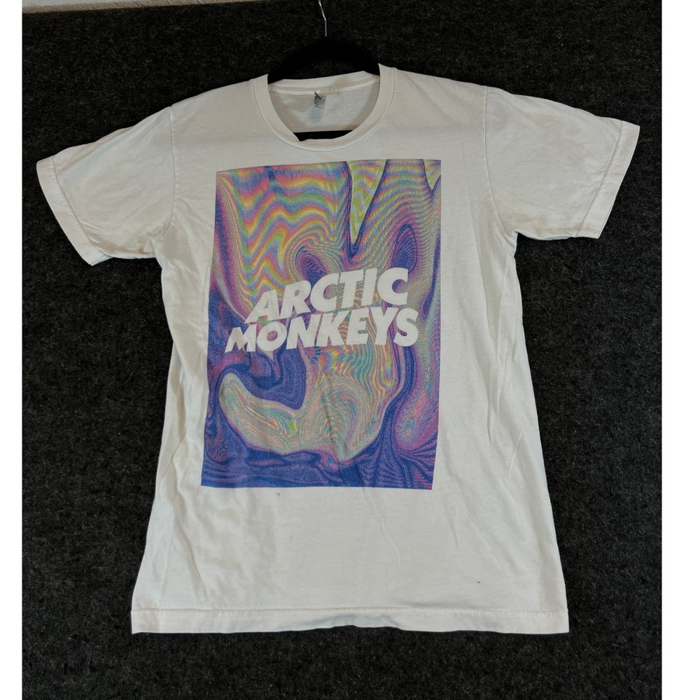 Arctic Monkeys Band Tee Mens Small White Psychedelic Graphic T-Shirt USA Made